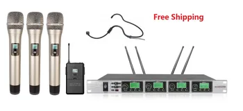 

Bolymic UHF 4 channel wireless microphone PLL Wireess 3 Handheld 1 Handfree Microphone System