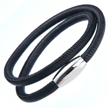 Панк Нержавеющая сталь кожа магнит браслет ювелирные браслеты 5 мм черный двойной слой коровьей веревка Стиль браслет для Для женщин Для мужчин