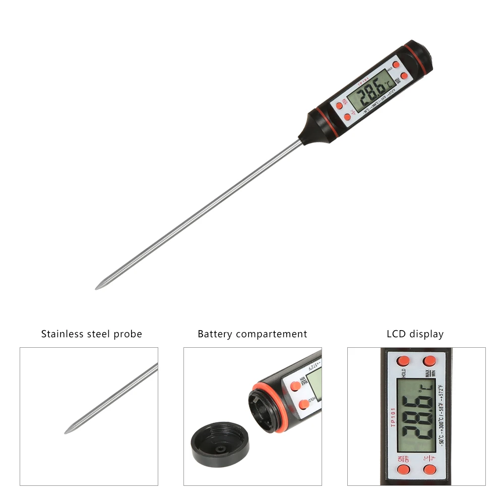 LCD Digital Mini Oven Thermometer Probe-50-300C thermometer kitchen BBQ Meat Food Cooking Temperature Tester C/F Slection