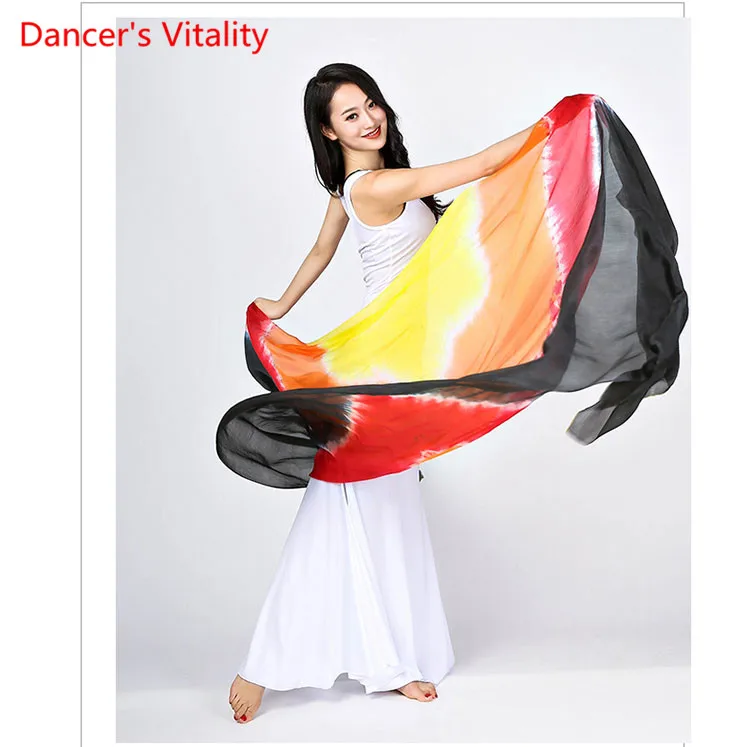 2019 новый костюм для танца живота натурального шелка Популярные Цвет градиент ручной Шелковый Шарф Платки для танцев или сценические