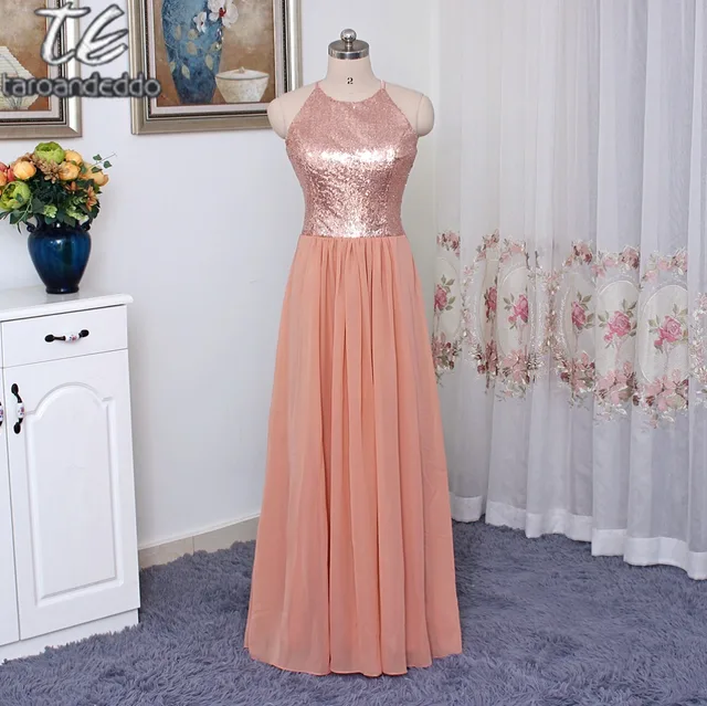 Halter Neck Sequin Top Pink Floor Length Long Bridesmaid Dress Halter Neck Sequin Top Pink Floor Length Long Bridesmaid Dress Under 100 Vestidos De Fiesta