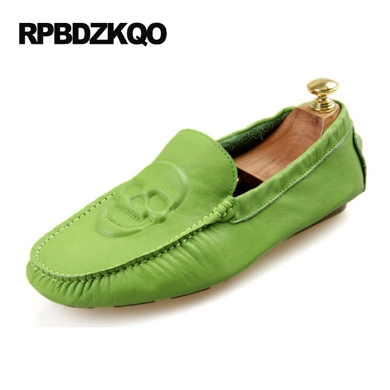 White Spring Driving Blue Chic Slip On 2021 New Men Flats Orange Comfort Moccasins Shoes Green Printed Breathable Skull Loafers | Обувь