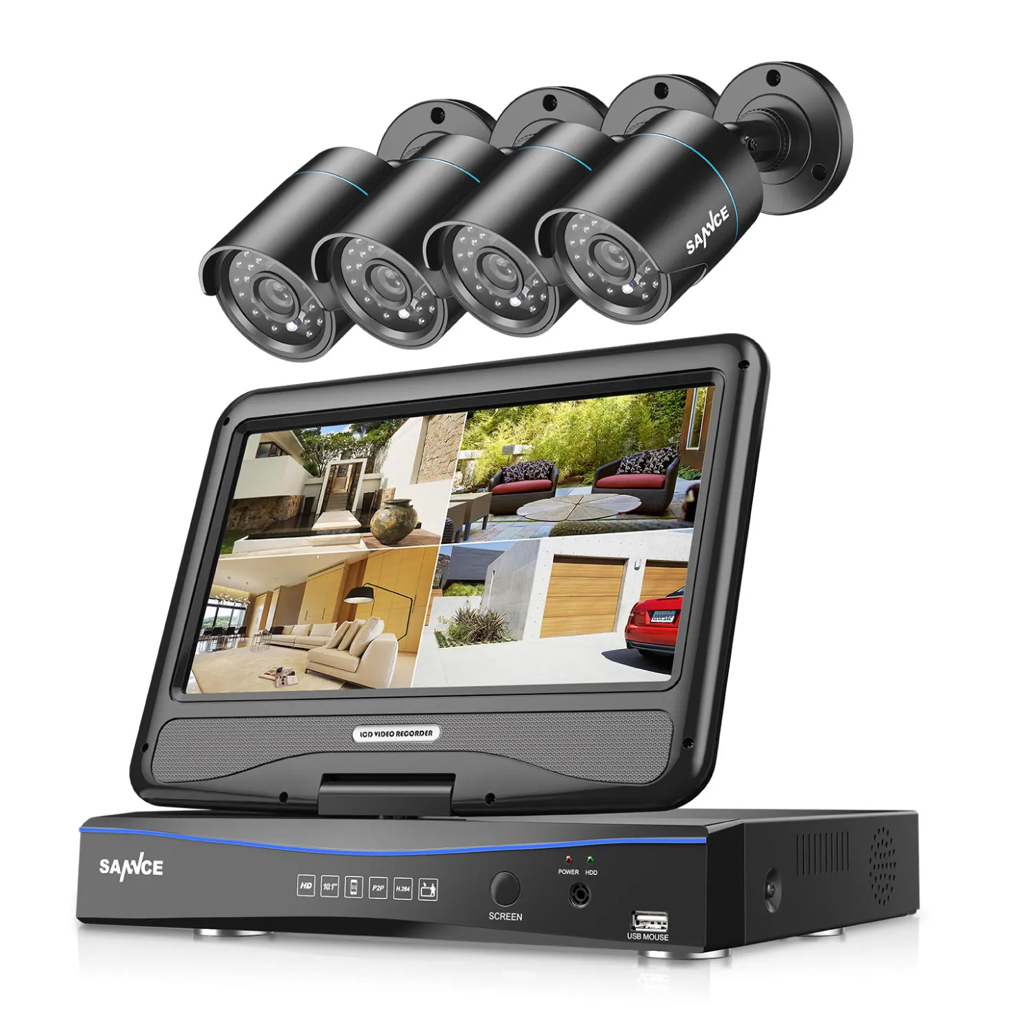 SANNCE 8CH 8-канальный сетевой видеорегистратор 10,1 дюймов дисплей 1080N охранного видеонаблюдения Системы жесткий диск и 4 шт. 1MP всепогодный пуля камеры