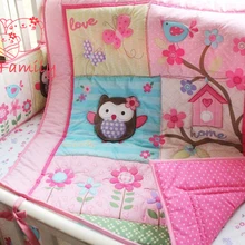 Новинка, Комплект постельного белья для детской кроватки из 8 предметов, одеяло, бампер, простынь, пылезащитный мешок с рюшами, подгузник, 5 предметов, птичий Совенок для девочки, семья Гугу
