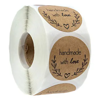 

1 Roll 500pcs Handmade With Love Paper Tags Round Sticker Romantic Christmas Olive Branch Seal Adhesive Craft Home Stationery