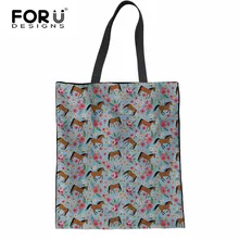 FORUDESIGNS/повседневная женская сумка для покупок с цветочным принтом в виде лошади, Холщовая Сумка на плечо, Женская вместительная сумка, летние пляжные сумки