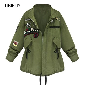

Women Autumn Winter Bomber Jacket Army Green Tops Long Sleeve Slim Turn-Down Collar Outwear Women Basic Coat 7444