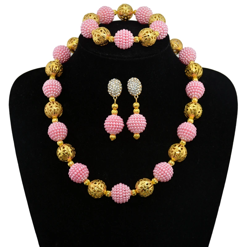 

Fashion Pink African Beads Jewelry Set one Layers Costume African Crystal Bridal Necklace Bracelet Earrings Jewelry Set AJS926