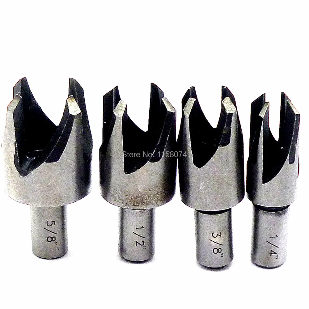 

4pcs Carpentry Wood Plug Cutter Cutting Tool Drill Bit Set 5/8" 1/2" 3/8" 1/4" Tapered Claw Type Drill Bit Chamfer Cork Drills