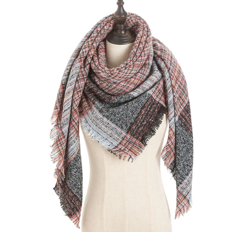 new designer brand women cashmere scarf triangle winter scarves lady shawls and wraps knit blanket neck striped foulard - Цвет: E7