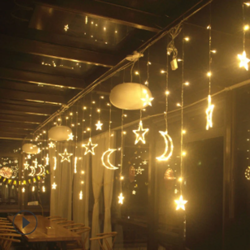 Beste 5.5M 96LED Kerstverlichting Sterren Moons Fairy Gordijn LED String Licht Voor Home Party Nieuwjaar Bruiloft Decoratie