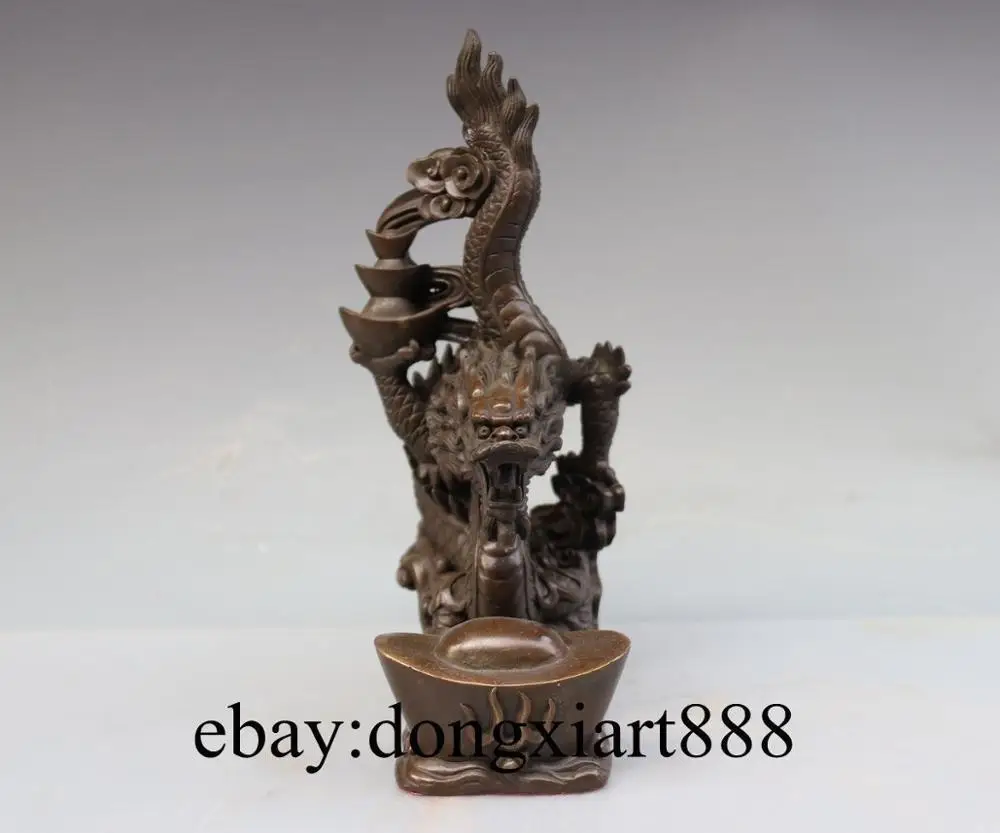 10&quot Chinese Zodiac Coffee Bronze Copper Dragon Wealth Fengshui Statue Sculpture | Дом и сад