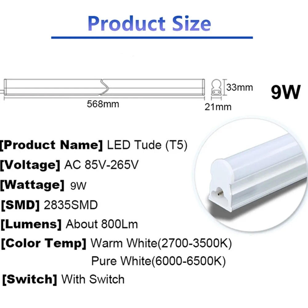 AC85-265V 10 Вт T5 светодиодный светильник лампочка бар светильник с выключателем 2835 SMD 60 см люминесцентная лампа Теплый чистый белый светильник ing