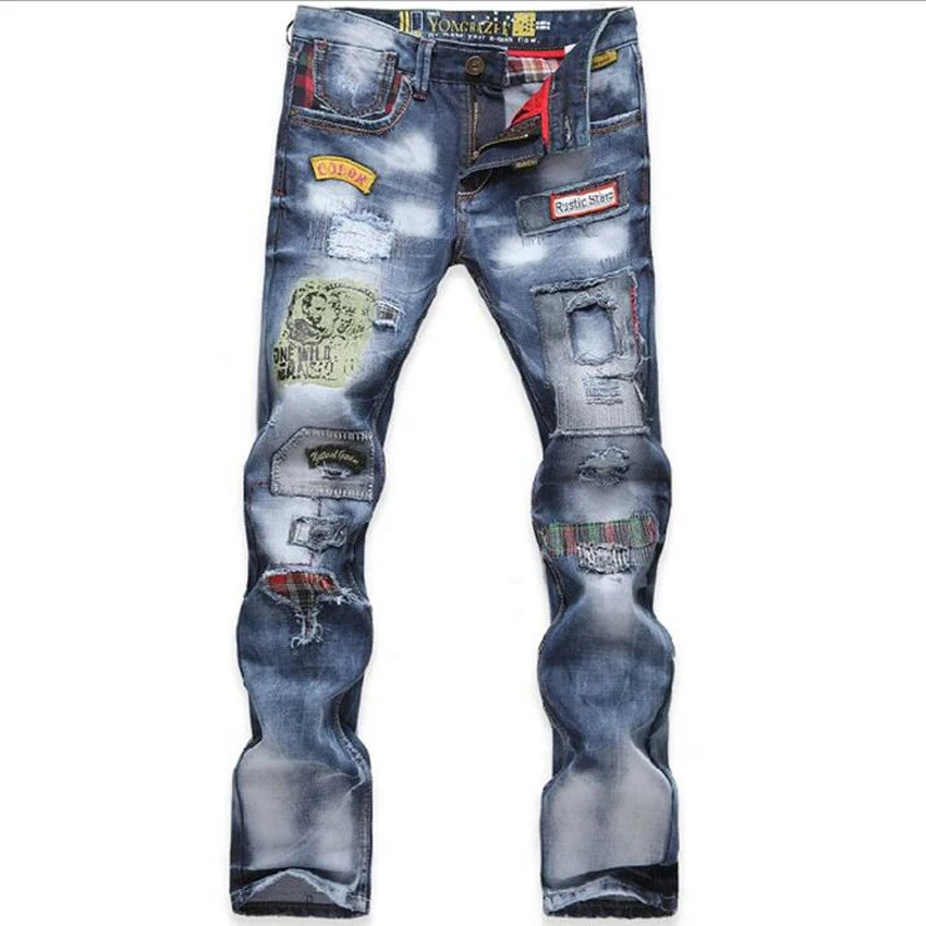 New personality popular clothing style hole patchwork jeans autumn and winter fashion men straight beggar trousers blue pants цена New personality popular clothing style hole patchwork jeans autumn and winter fashion men straight beggar trousers blue pants цены онлайн
