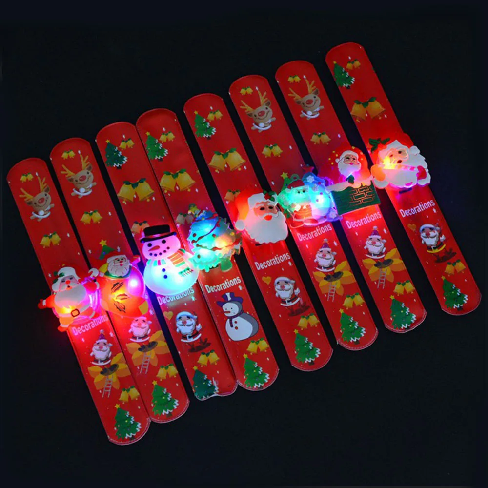 

Christmas LED Slap Bracelet Light Up Flash Xmas Wristband Santa Claus Elk Pat Circle Props Party Decor For Children Gifts P20