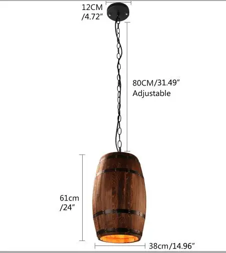 Американский кантри Лофт деревянный винный баррель E27 подвесной светильник для гостиной столовой ресторана гостиничного номера кафе - Цвет корпуса: D38cm H61cm L