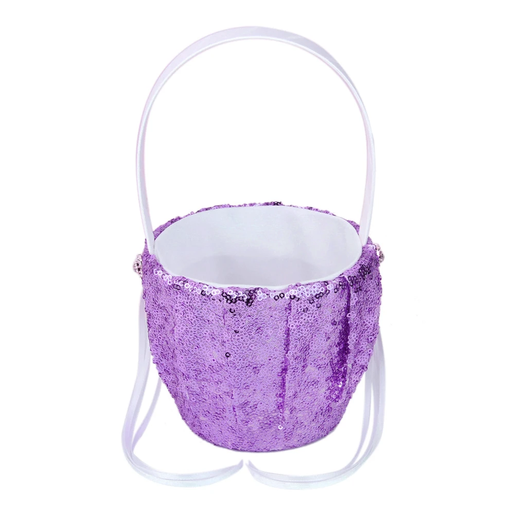 Fashion Wedding Flower Girl Basket Sequins Ribbon Flower Basket for Wedding Party Decoration Love Case Satin Basket Storage