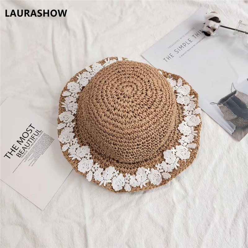 

Laurashow 2019 Handmade Girl Weave Raffia Sun Hats For Kids Summer Straw Hat Beach Hat