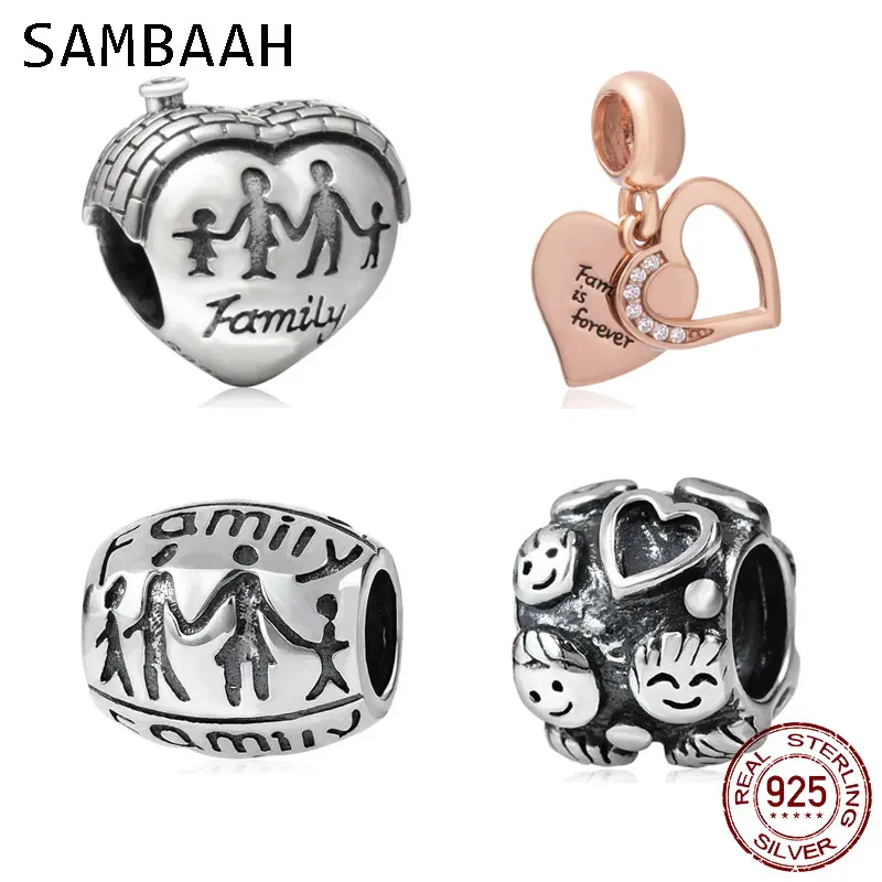 

Sambaah Family House Heart Charm 925 Antique Sterling Silver Family Together Beads fit Original Pandora Mother Home Bracelet