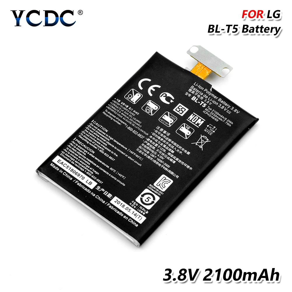 

New 2100mAh BL T5 BLT5 Li-ion Phone Battery for LG Nexus 4 E975 E973 E960 F180 LS970 Optimus G E970 BL-T5 Replacement battery