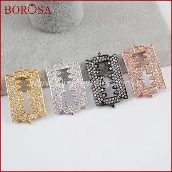 

BOROSA 10pcs Metal Copper Mix Color CZ Micro Pave Rectangle Connector,Drusy White Zircon Pave Connector Double Bails WX655