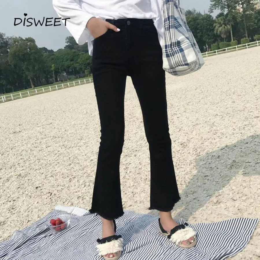 

2019 Korean Version of Solid Color Tight-fitting Flared Pants High Waist Fashion Women's Jeans Harajuku Elegant Women's Pants