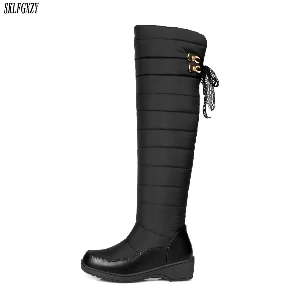 

Winter plush knee-high snow boots warm women's boots warm down and waterproof bowknot women's shoes size 34-44