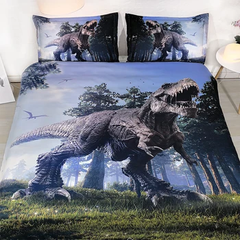 

3pcs dinosaur duvet cover set for boys kids T-rex raptors bedding twin full double bed linen queen king quilt covers teens dino