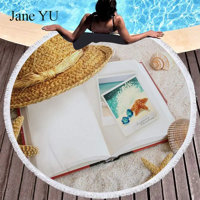 JaneYU 3D Пляжный Пейзаж коврик для пикника гобелен с кисточками окружающих пляжное полотенце Занавес коврик для йоги 150 см qualitiy