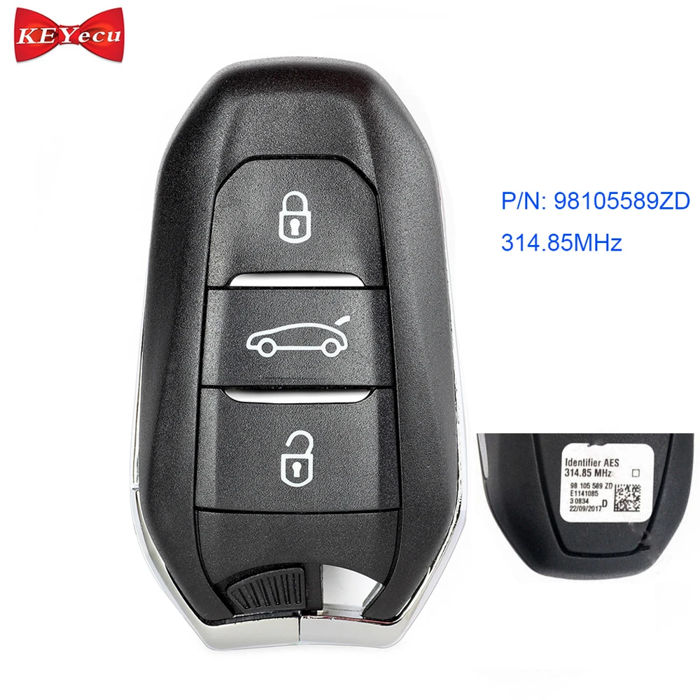 

KEYECU for Peugeot 308 508 Replacement Smart Remote Control Car Key Fob 314.85MHz 98105589ZD HU83 Blade Uncut