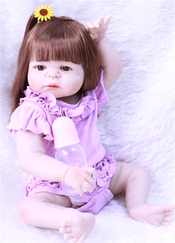 

Bebe girl doll reborn 22" 55cm full body silicone reborn baby dolls rooted hair can sit &lie child bathe toys bonecas reborn