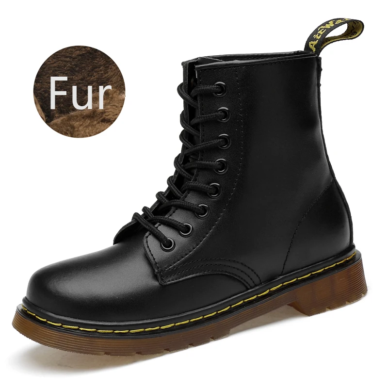 

Women boots Doc martins fur snow boots split Leather Women winter snow shoes Motorcycle men martin snow Boots botas negras mujer