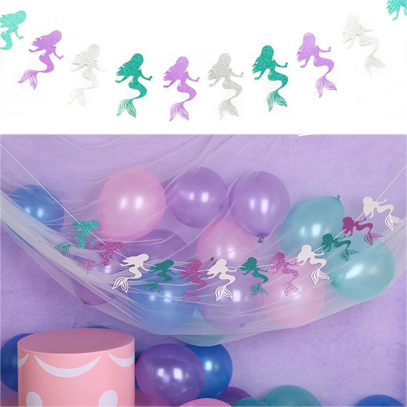 

Mermaid Theme Party Decorations Hanging Banners for Wedding Birthday Party Backdrops Mermaid Baby Shower Bunting Decor BA047