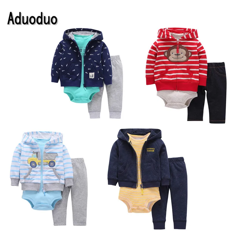Fall Spring Baby Boys and Girls outwear coats 3pcs sets Hooded Cardigan + Long sleeve baby bodysuit + pants drop shipping 6-24m