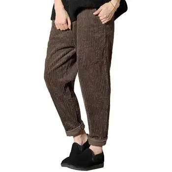 

Winter Lady Plus Size Corduroy Straight Trousers Solid Color Elastic Waist Women Pants