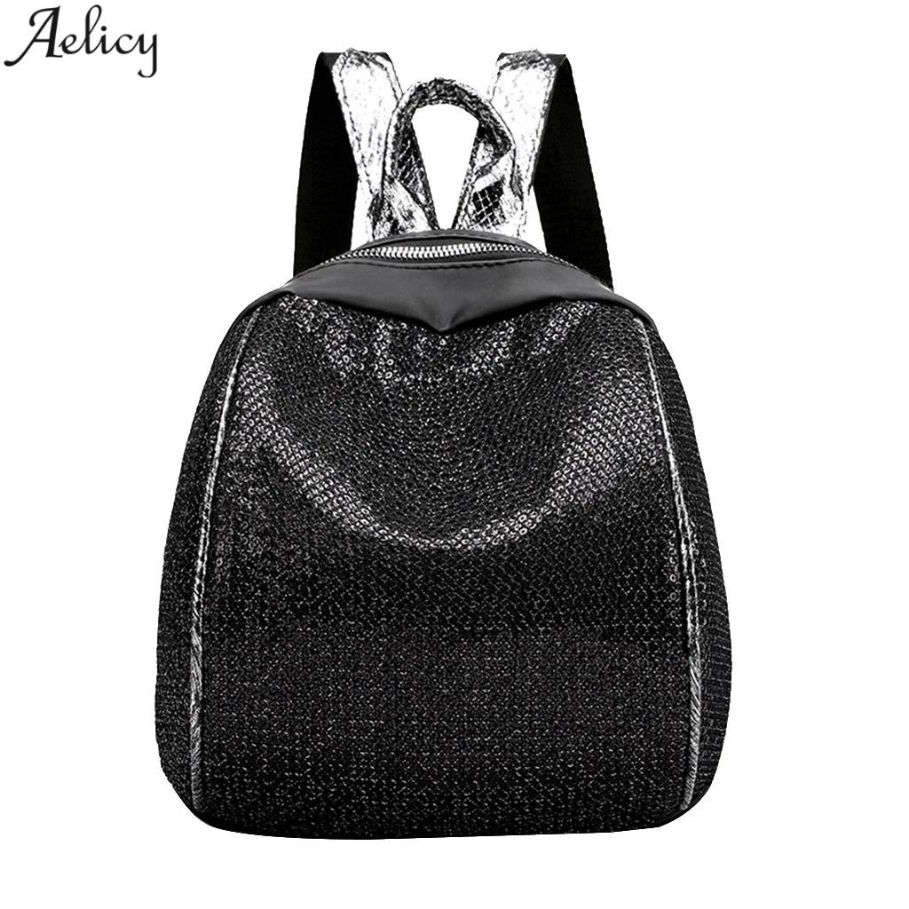 

Aelicy Lady's Solid Bag Sequin Nylon School Backpack High Quality Unique Designed Bag Traveling Small Backpack Mochila Hot Sales