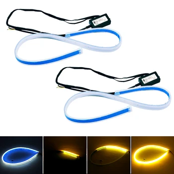 

2pcs 60cm Cutable car flexible DRL running signal white yellow led flowing signal bar silicone daytime running light strips