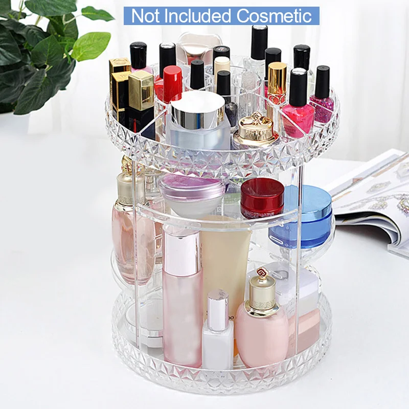 

Cosmetic Case Cosmetics Storage Box Adjustable Acrylic Diamond Pattern 360 Degree Rotating Perfume Makeup Organizer