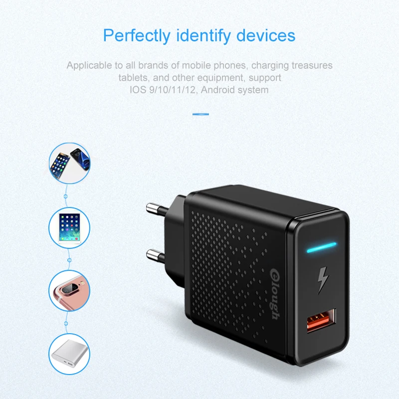 18W Quick Charge 3.0 4.0 USB lader for Samsung Xiaomi Huawei USB Lader for Samsung, Apple, Huawei, Xiaomi, Sony, med