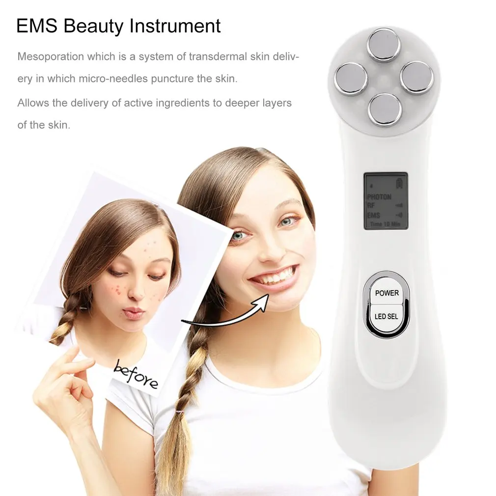 

Portable Mini Electrical Muscle Stimulation EMS Beauty Instrument with 6 LED Light Treatment Modes RF Skin Care