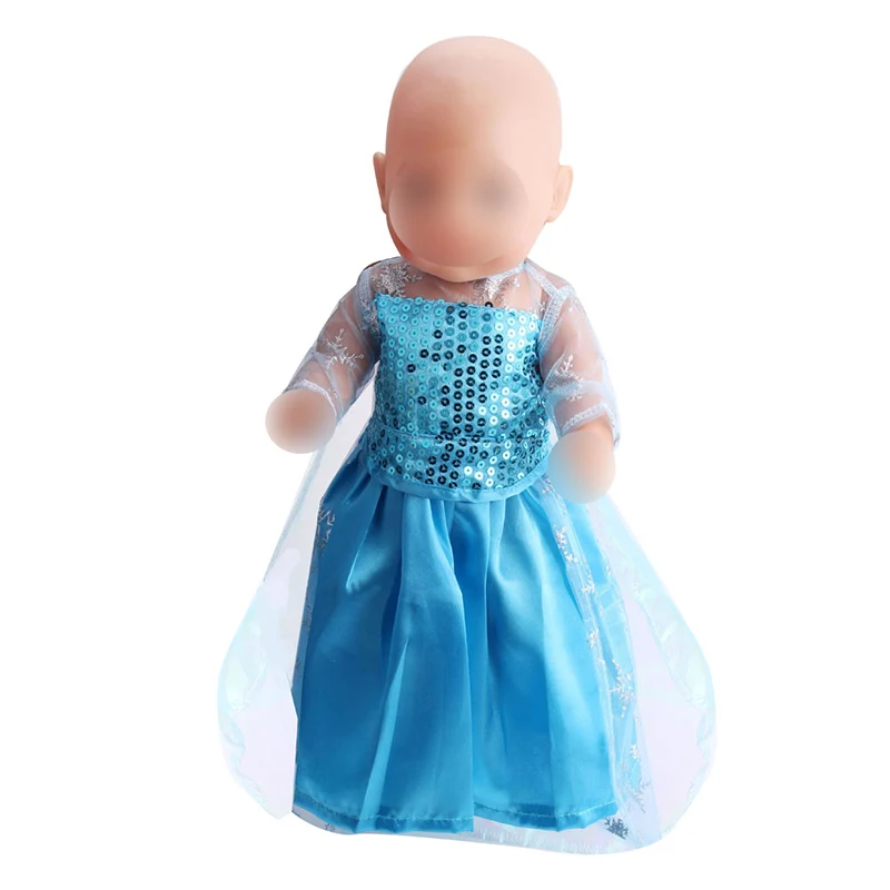 Платье для маленьких кукол, 43 см синее кружевное платье принцессы Эльзы с блестками для ролевых игр, детские игрушки, подходит для американских девочек, 18 дюймов, f79 - Цвет: Синий