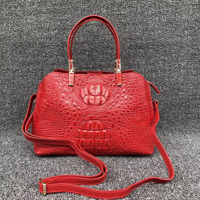 

Exotic Real Crocodile Skin Women's Red Purse Authentic Alligator Leather Long Belt Lady Single Cross Shoulder Bag Female Handbag
