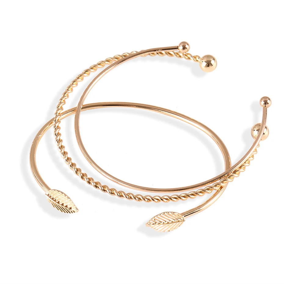 EVERLEAD Bangle Set Fashion Knot Bangle simple personality leaf open bracelet fashion bangle Simple Leaf  (1)
