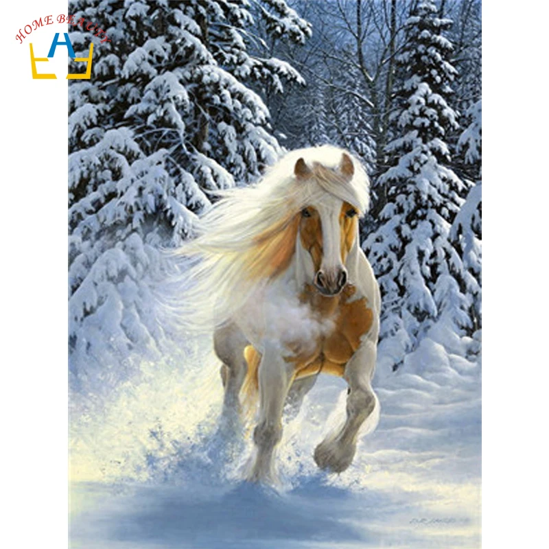 

snow horse picture by numbers on canvas with acrylic paints paintings for living room on the wall home decoration gift WY5237