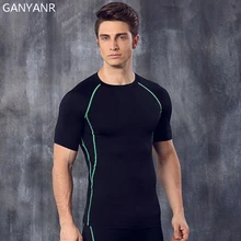 Ganyanr бренд Бег футболка Для мужчин короткий рукав Баскетбол Спортивная футболка Фитнес тренажерный зал сжатия Бег Топы быстросохнущая