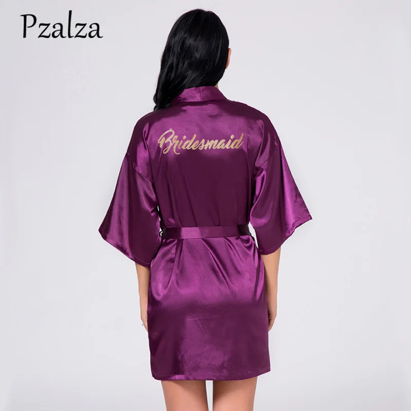 

Purple Bridesmaid Robes Wedding Married Gift Short Silk Bath Robe Women Morning Sleepwaer Robe Satin Female Homewaer