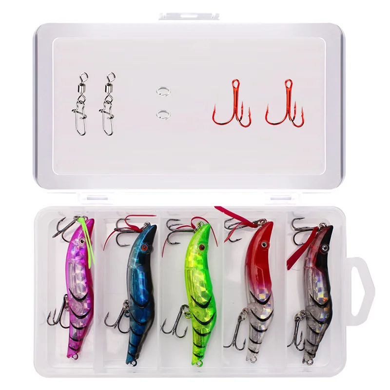  Fishing Lure Artificial Shrimp Hard Bait Sharp Hooks 8cm/14g All Swim Depth Lures Internal Lead Ba'