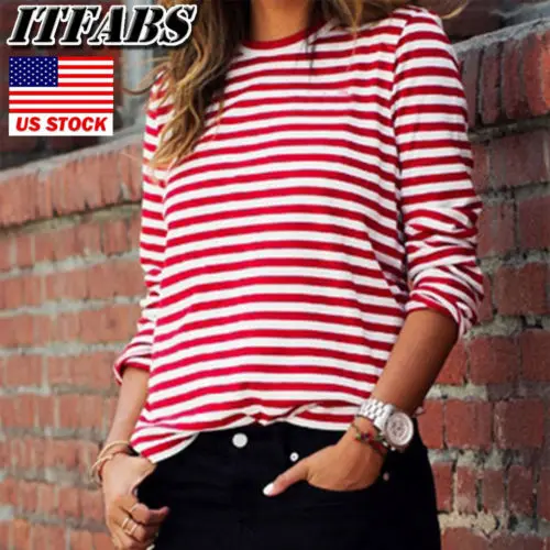

Women Long Sleeve Stripped T Shirt Tees Autumn Fall Clothes