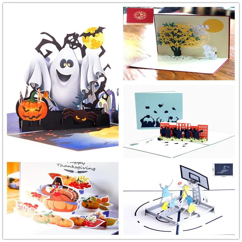  Halloween Pop Up Card Pumpkin Card 3D Colorful Printing Postcard Laser Cutting Envelope Hollow Carv - 32920000956