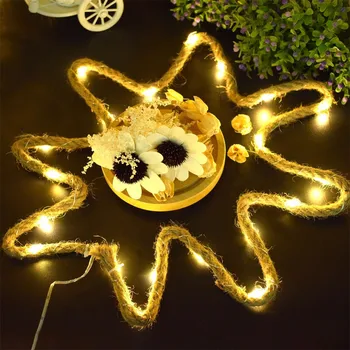 

DIY Production Natural Hemp Rope Length 2M LED Lamp 20 Lamp Warm White Bedroom Holiday Party Wedding Solar Lamp Decoration